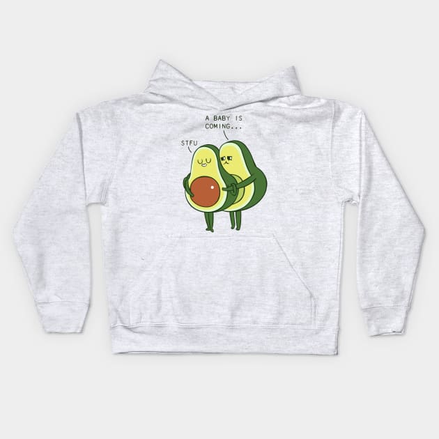 Coming Baby Avocado Kids Hoodie by huebucket